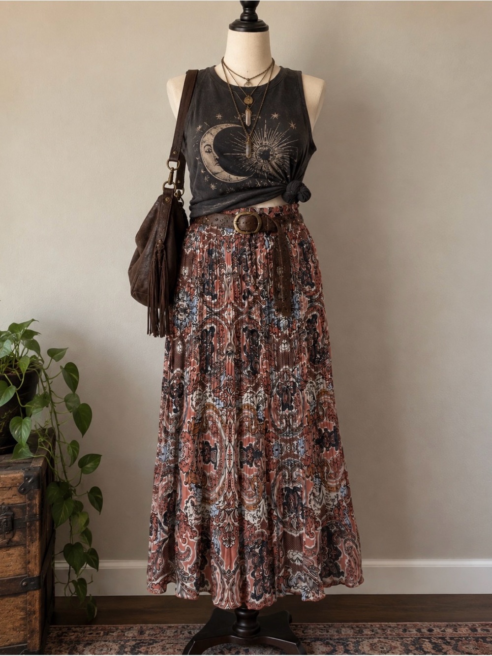 Metrowear Paisley Crinkle Chiffon Maxi Skirt Large NWT Boho Flowy